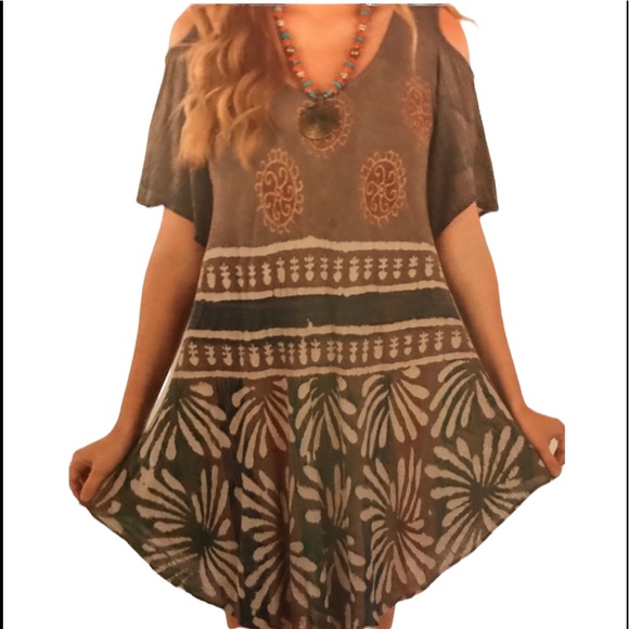 NWT Sacred Threads Top Flowy Shirt Sundress Tunic Shoulder Cut Outs Boho Hippie - Picture 1 of 4